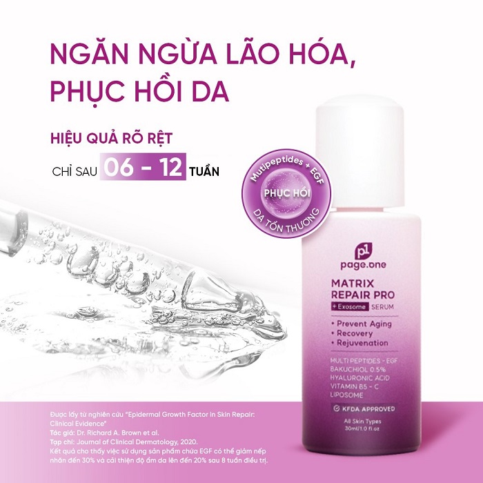 Serum Page One Matrix Repair Pro + Exosome là sản phẩm chứa EGF Serum Page One Matrix Repair Pro + Exosome là sản phẩm chứa EGF